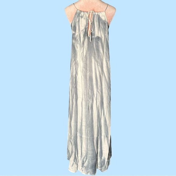 REVOLVE Krisa High-Low Linen Halter Tie Maxi Dress, White/Steel Blue. Small. NWT - Picture 3 of 16